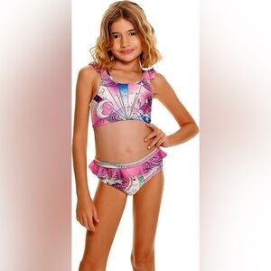 NWT Agua Bendita Keily Eter Two Piece Pink Ruffle Bikini Set Girls Size 2
